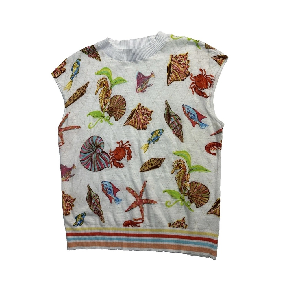Talbots Top Women's Sz Mp Sea Life Print 100% Cotton
